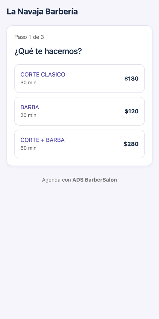 Paso 1: Elige el servicio (datos de ejemplo)