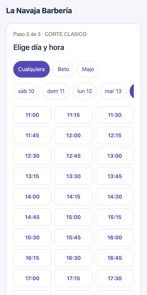 Paso 2: Elige día y hora libre (datos de ejemplo)