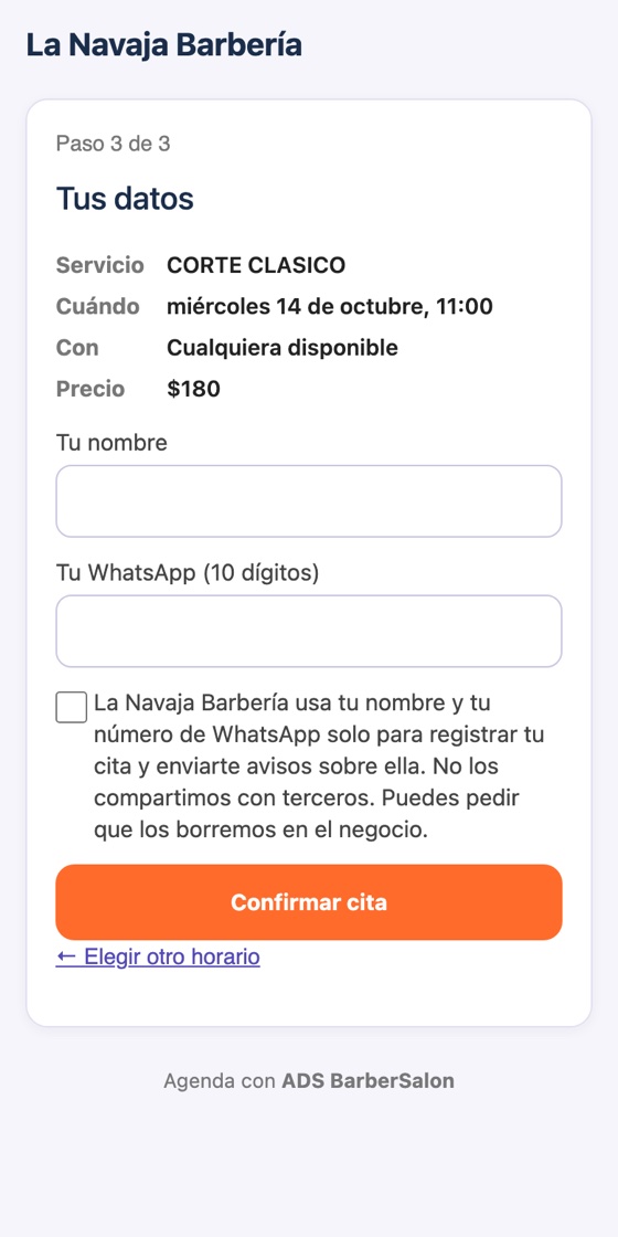 Paso 3: Deja su nombre y WhatsApp (datos de ejemplo)